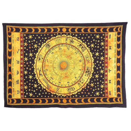 80" X 56" Black Red And Yellow Cotton Hanging Tapestry