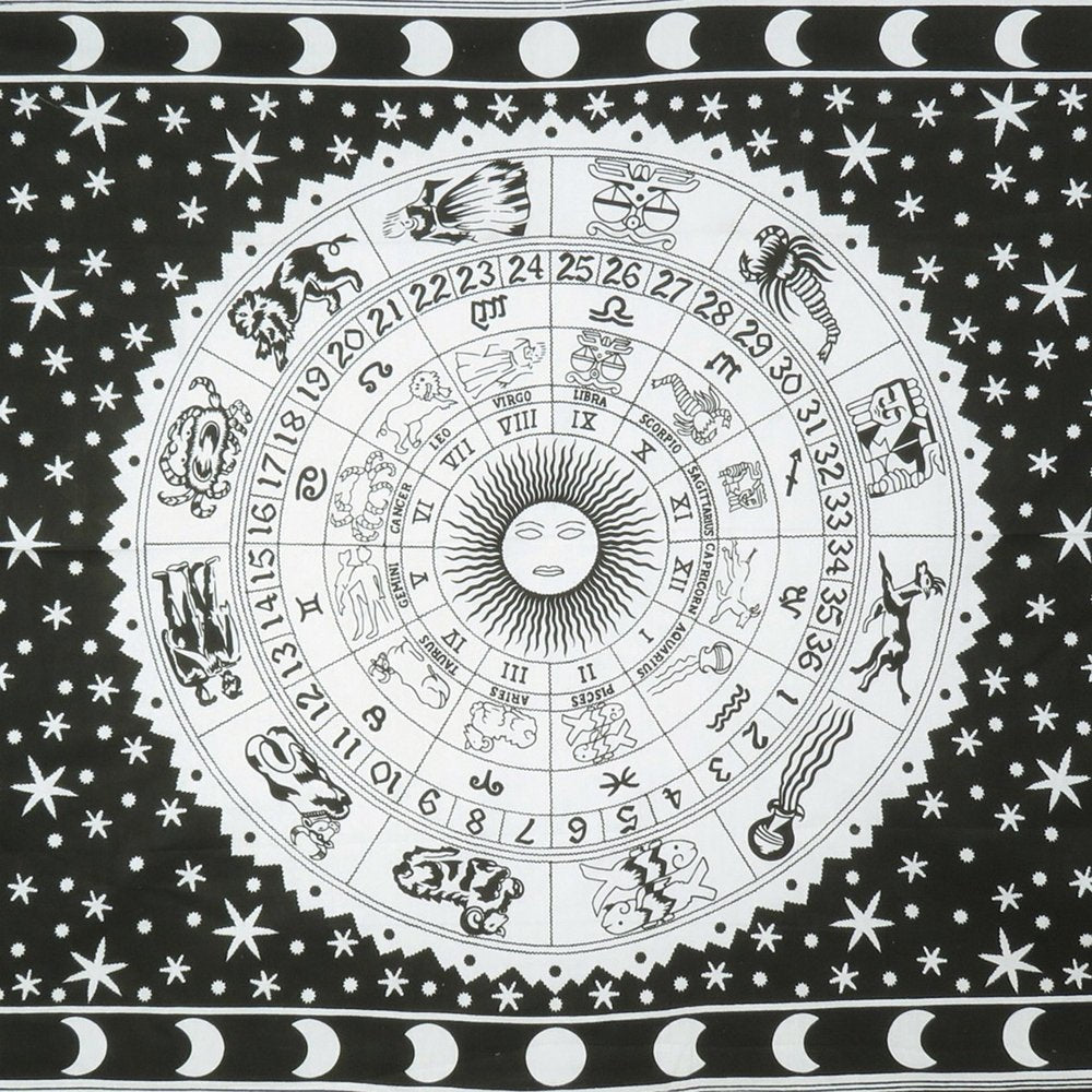 80" X 56" Black And White Cotton Hanging Tapestry