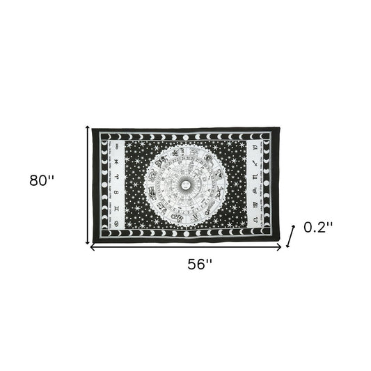 80" X 56" Black And White Cotton Hanging Tapestry