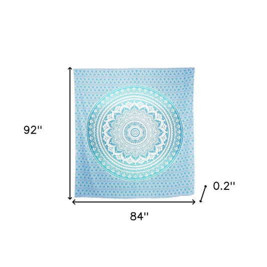 92" X 84" Sea Green And White Mandala Cotton Hanging Tapestry