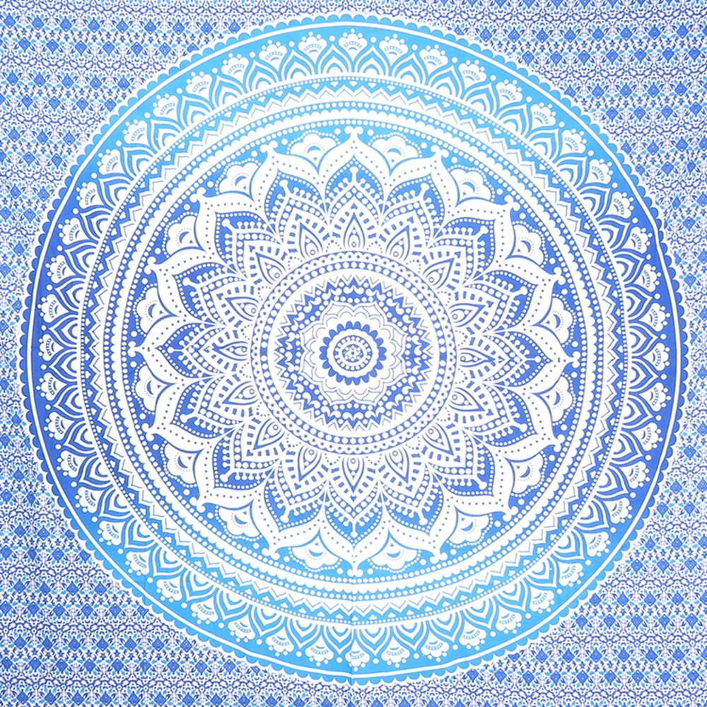92" X 84" Blue And White Mandala Cotton Hanging Tapestry