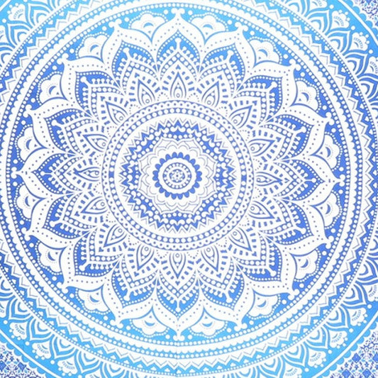 92" X 84" Blue And White Mandala Cotton Hanging Tapestry