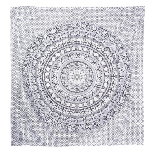 92" X 84" Black And White Mandala Cotton Hanging Tapestry