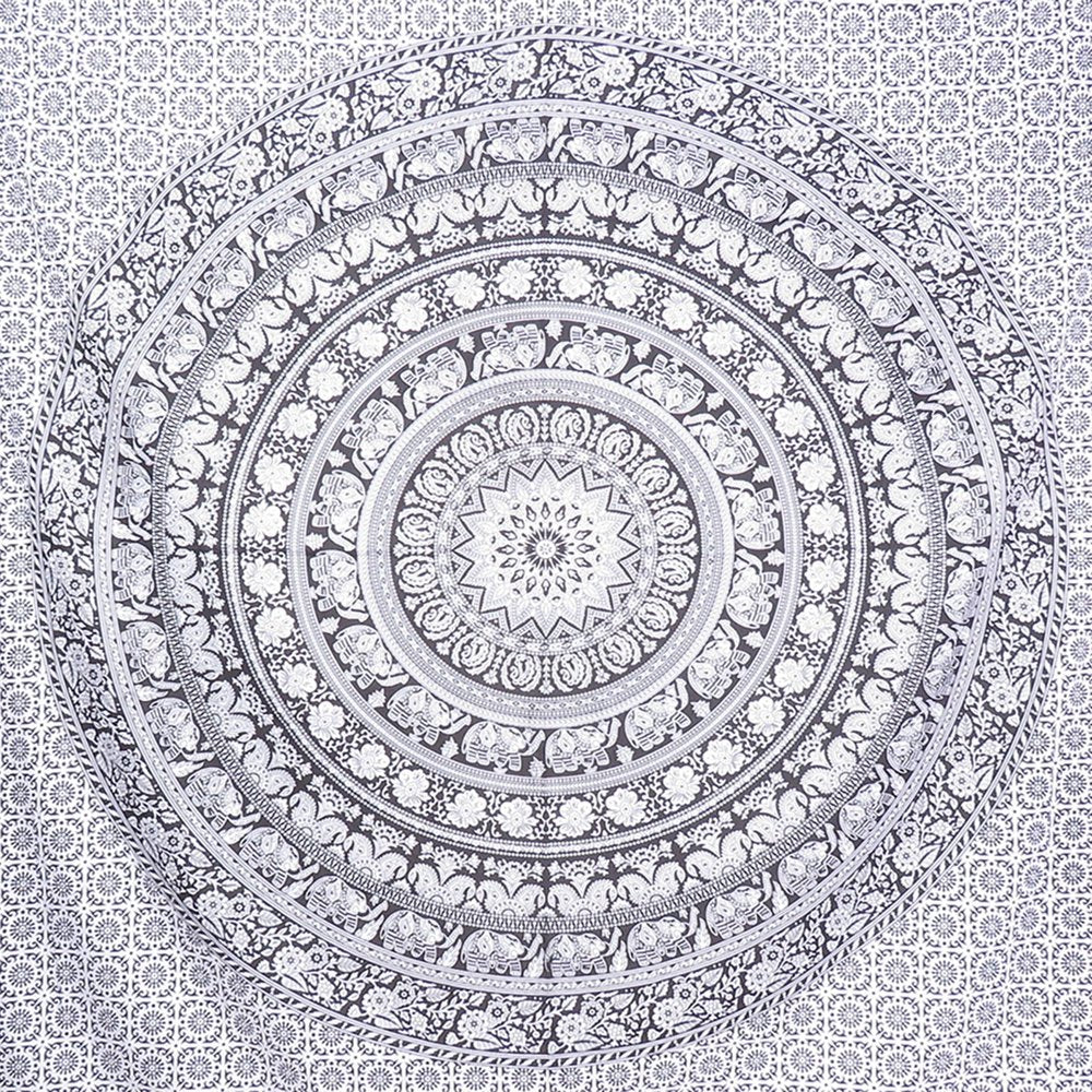 92" X 84" Black And White Mandala Cotton Hanging Tapestry