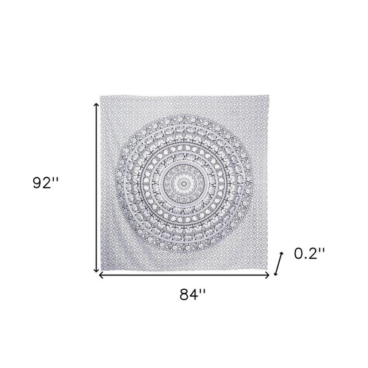 92" X 84" Black And White Mandala Cotton Hanging Tapestry