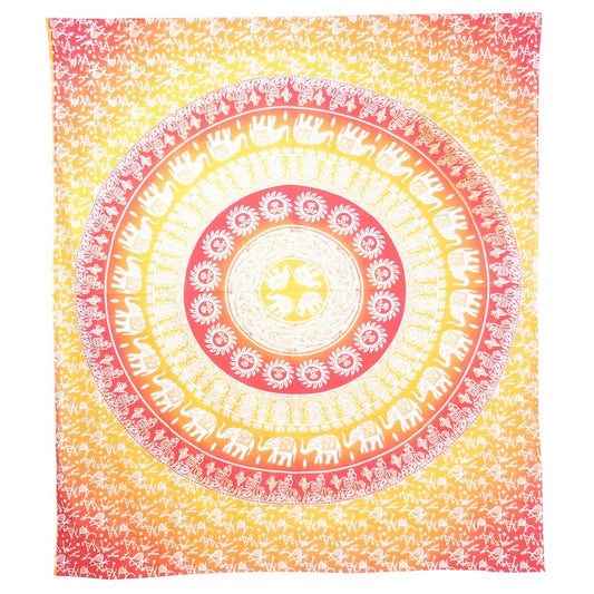 92" X 84" Mustard Red And White Mandala Cotton Hanging Tapestry