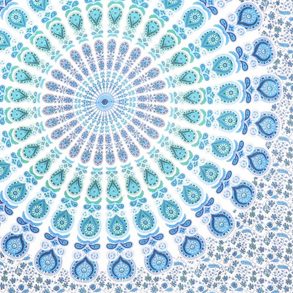 92" X 84" Blue Green And White Mandala Cotton Hanging Tapestry