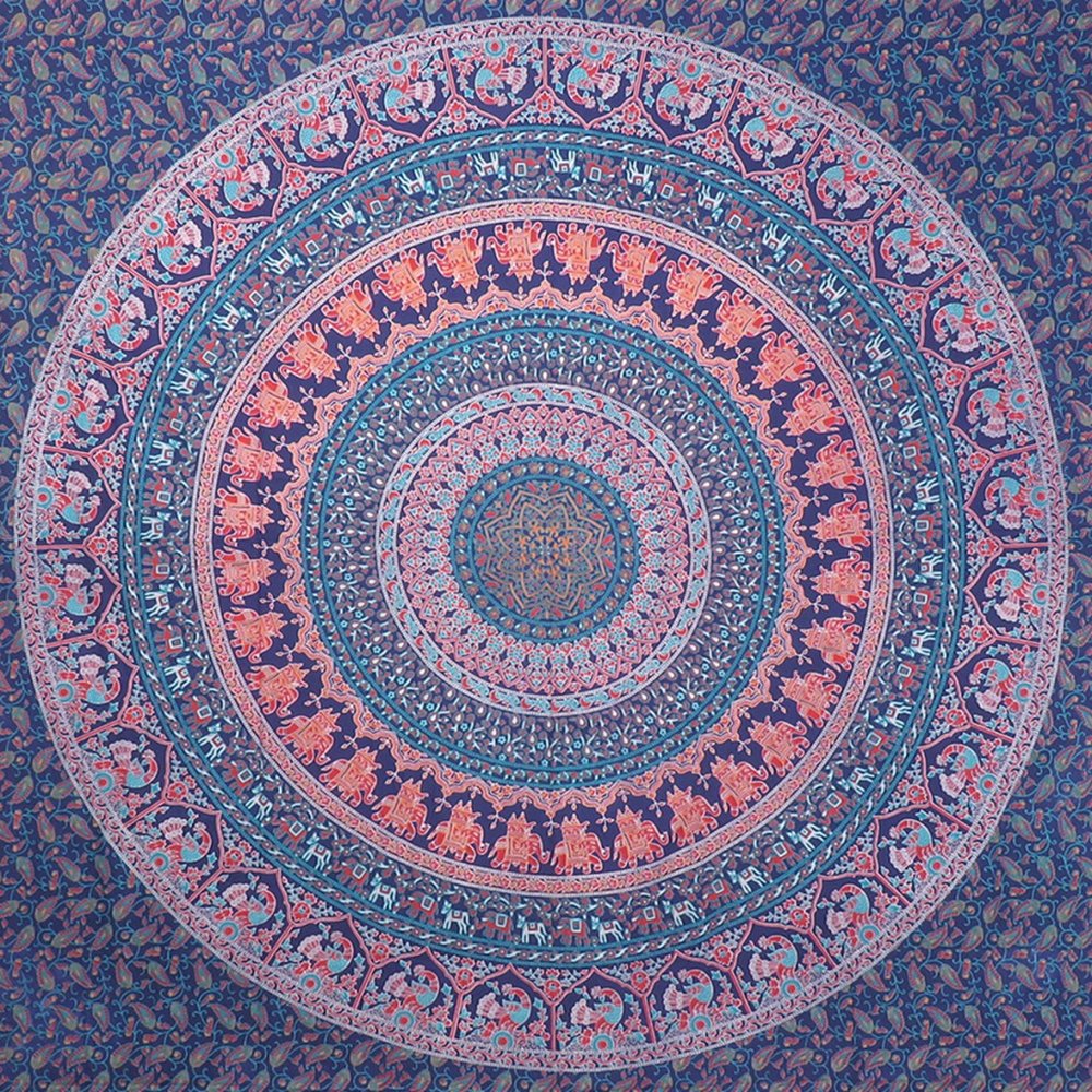 92" X 84" Green Blue And Orange Mandala Cotton Hanging Tapestry