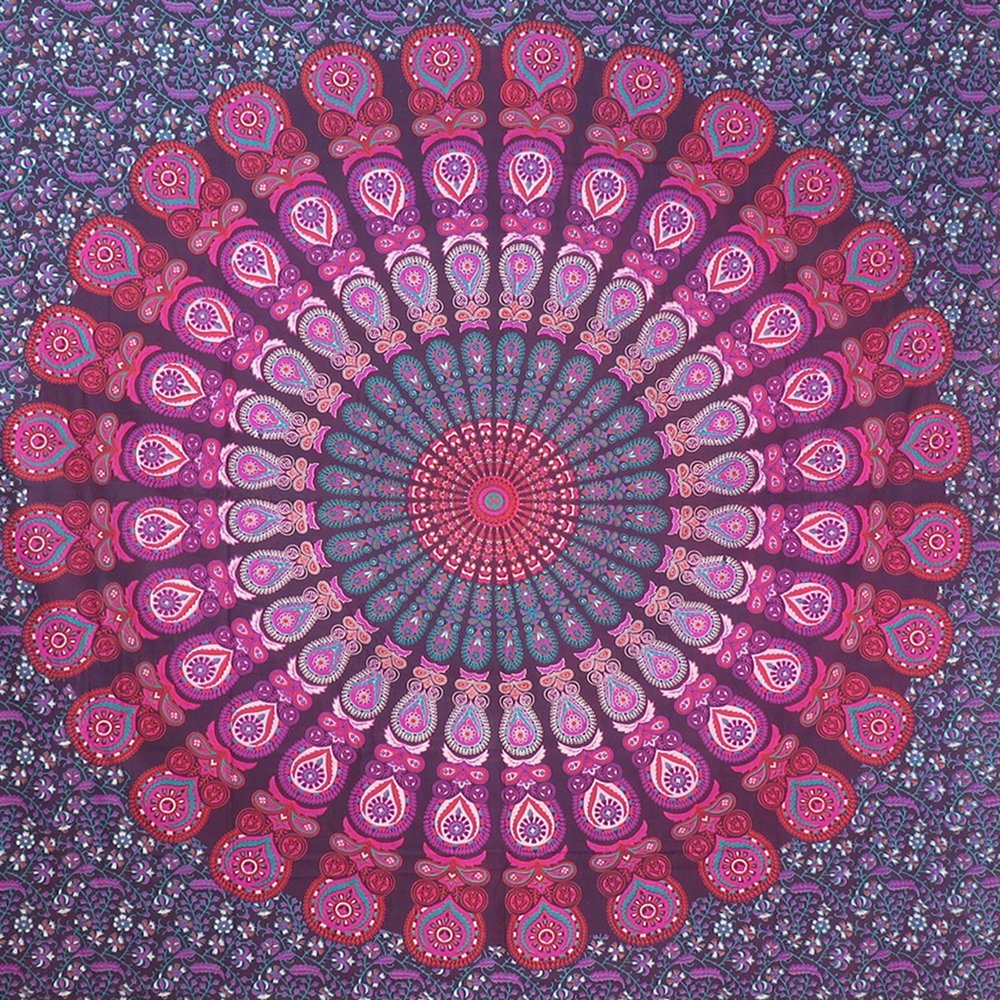 92" X 84" Pink Red And Purple Mandala Cotton Hanging Tapestry