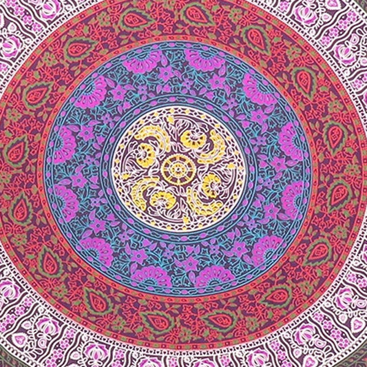 92" X 84" Blue Red And Yellow Mandala Cotton Hanging Tapestry