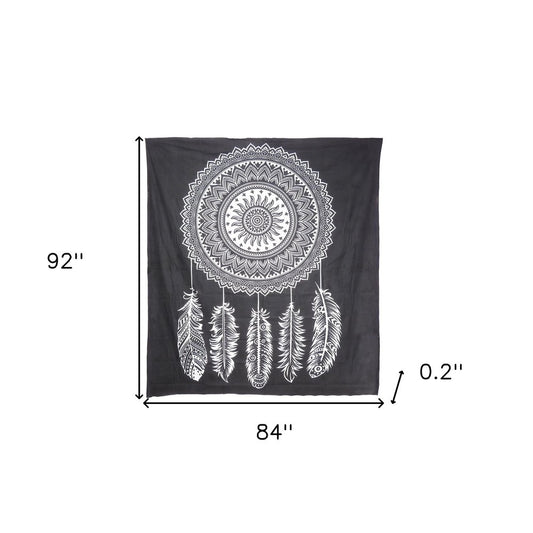 92" X 84" Black And White Abstract Cotton Hanging Tapestry