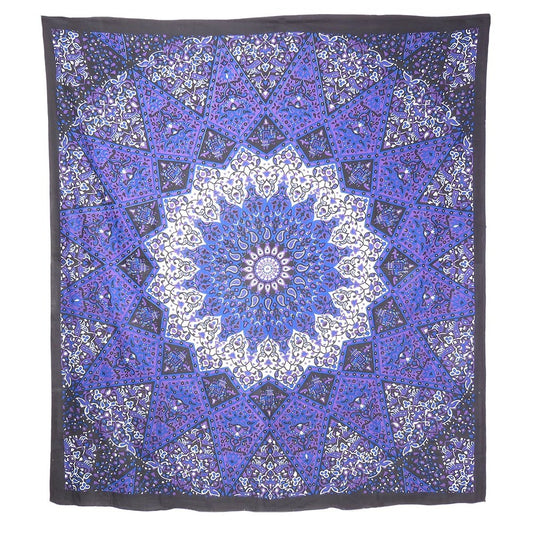 92" X 84" Purple Black And White Mandala Cotton Hanging Tapestry