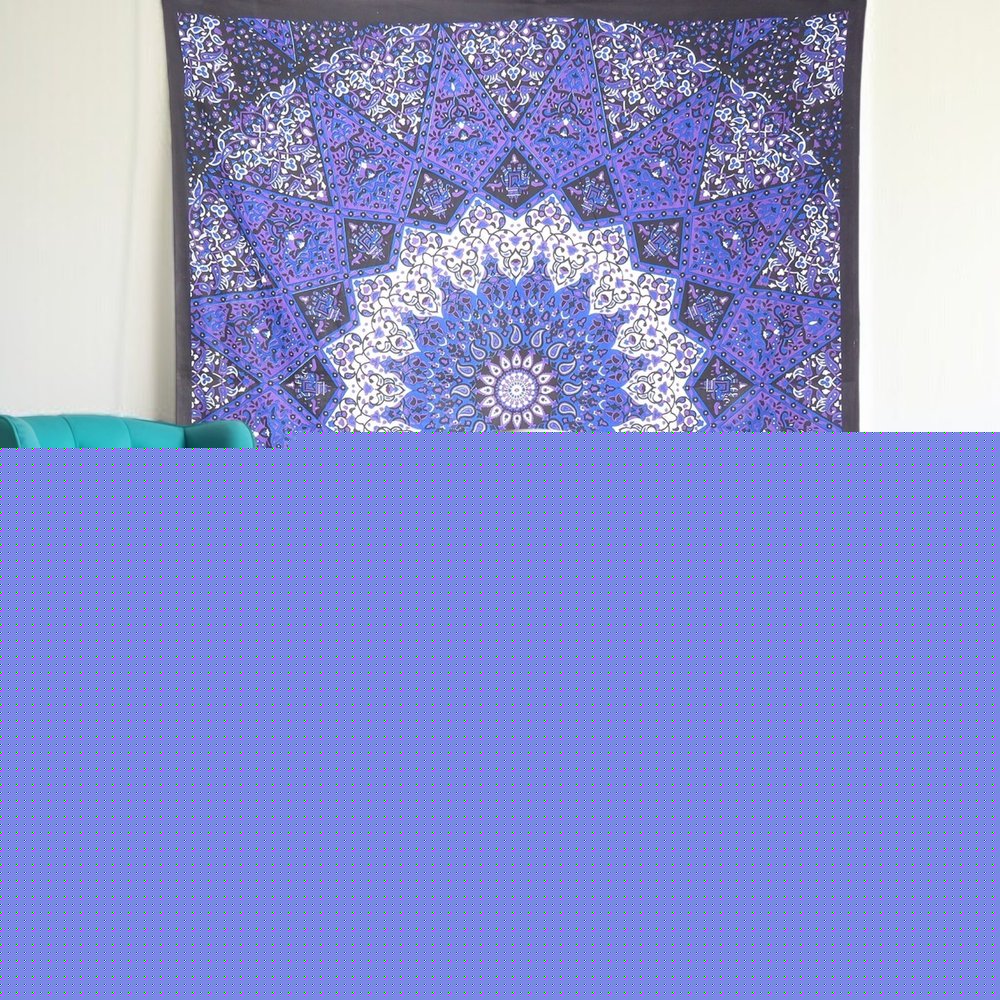 92" X 84" Purple Black And White Mandala Cotton Hanging Tapestry
