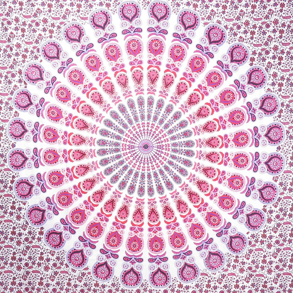 92" X 84" Pink White And Red Mandala Cotton Hanging Tapestry