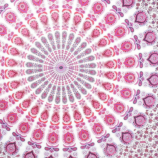 92" X 84" Pink White And Red Mandala Cotton Hanging Tapestry