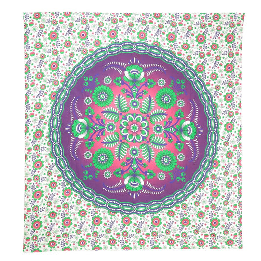 88" X 84" Green Purple And White Floral Cotton Hanging Tapestry