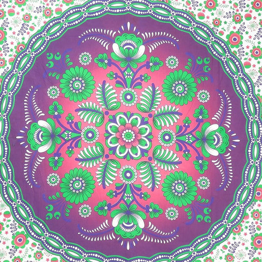 88" X 84" Green Purple And White Floral Cotton Hanging Tapestry