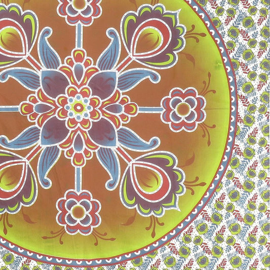 88" X 84" Green White And Yellow Floral Cotton Hanging Tapestry