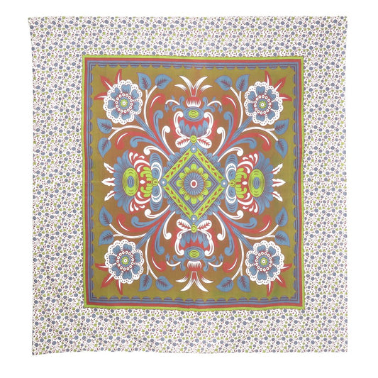 88" X 84" Green Red And White Floral Cotton Hanging Tapestry