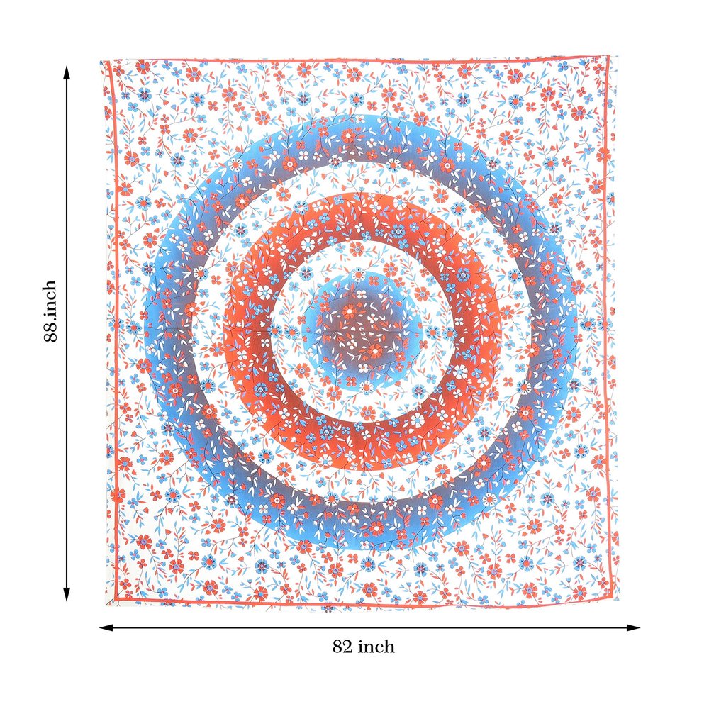 88" X 84" White Blue And Red Floral Cotton Hanging Tapestry