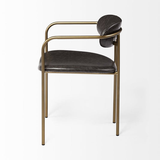 Set of Two Brown and Gold Upholstered Faux Leather Dining Arm Chairs