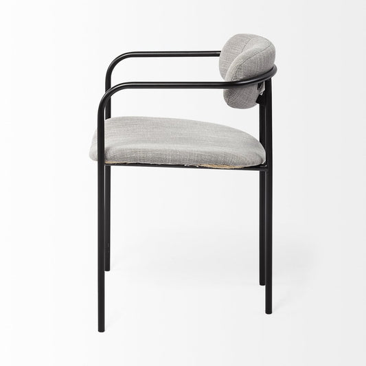 Set of Two Gray and Black Fabric Dining Arm Chairs