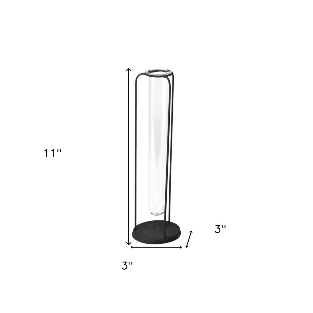 Set of Three Black Abstract Cylinder Metal Table Vase