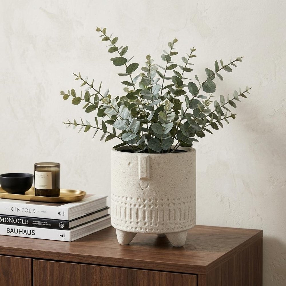 7" White Abstract Cylinder Ceramic Table Vase
