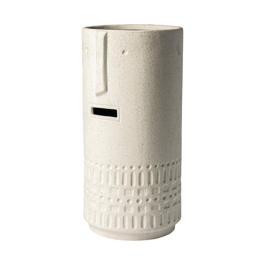 14" White Abstract Cylinder Ceramic Table Vase