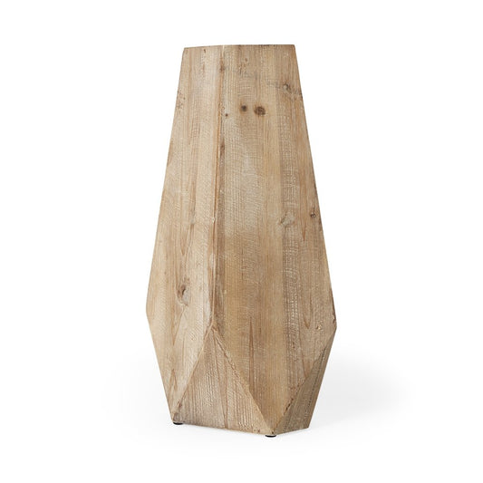 19" Natural Geometric Cylinder Solid Wood Table Vase