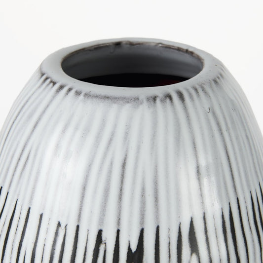 13" Black Gray And White Abstract Cylinder Ceramic Table Vase