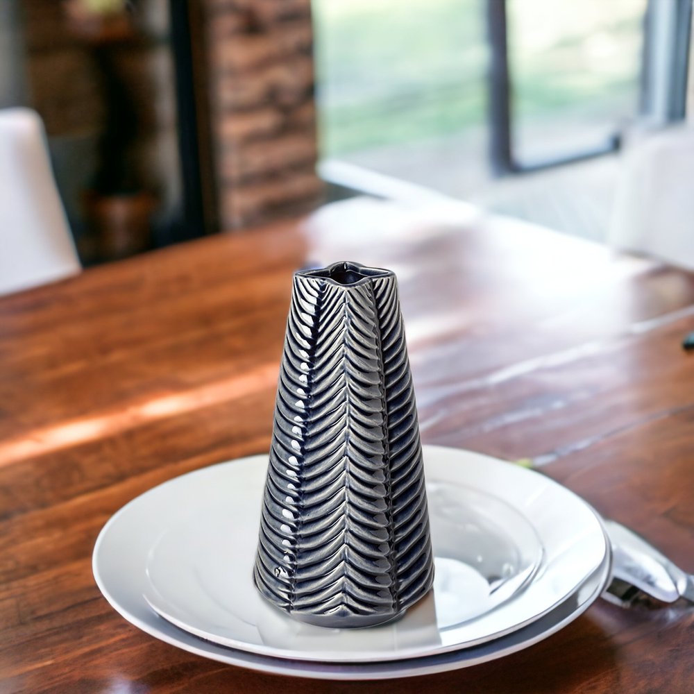 10" Navy Blue Abstract Cylinder Ceramic Table Vase