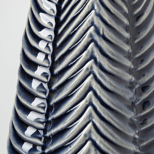 16" Navy Blue And White Abstract Ceramic Table Vase