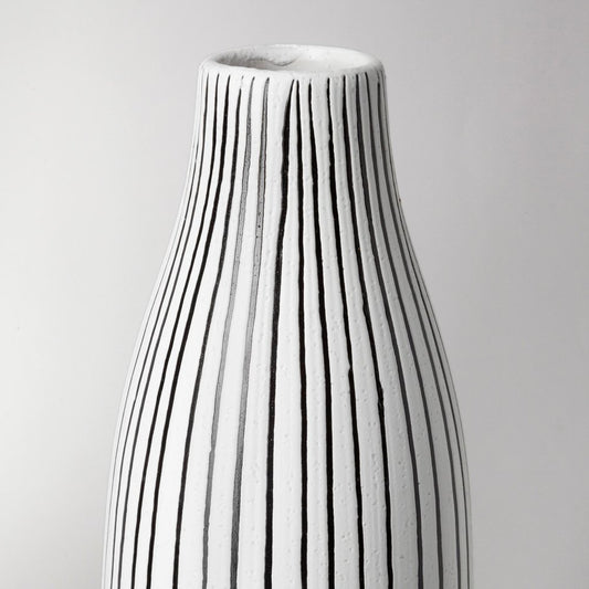 18" Black And White Abstract Cylinder Ceramic Table Vase