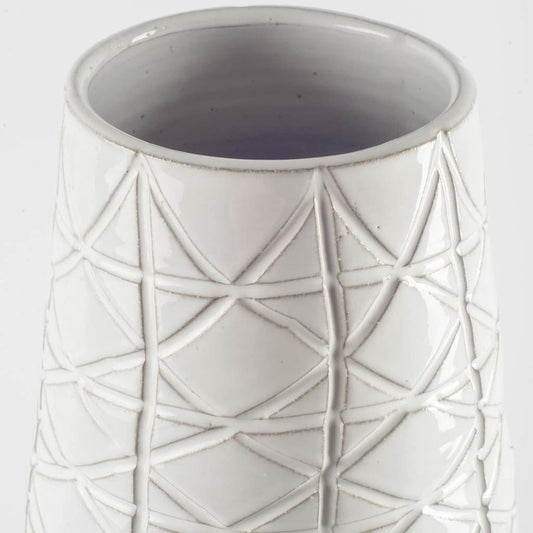 21" Gray And White Abstract Cylinder Ceramic Table Vase