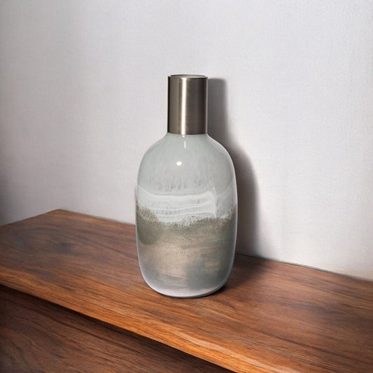 16" Bronze And White Ombre Glass Cylinder Table Vase