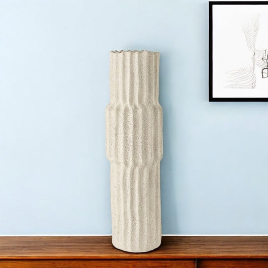 23" Cream Abstract Cylinder Ceramic Table Vase