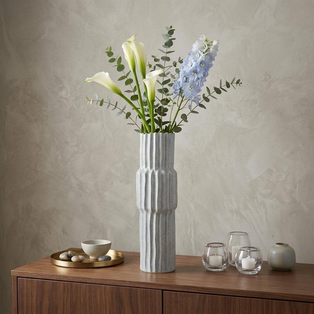 23" Gray Abstract Cylinder Ceramic Table Vase