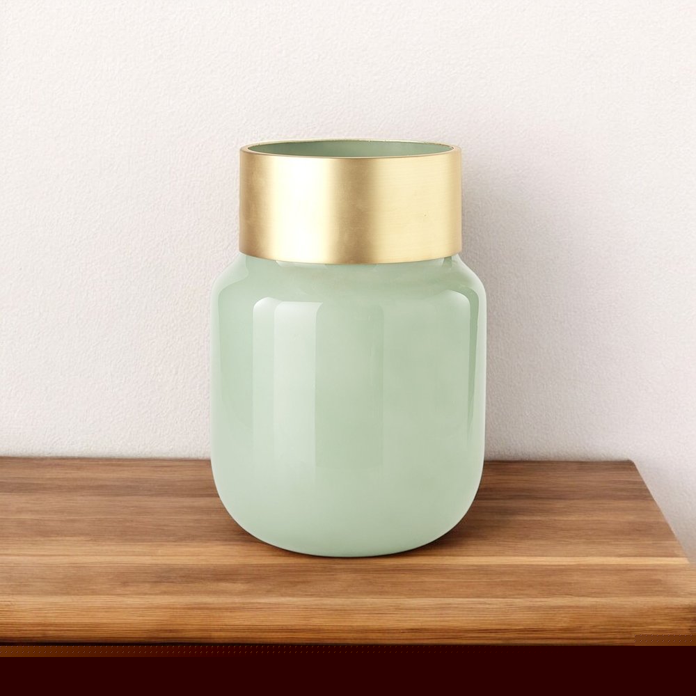 12" Green Abstract Cylinder Crystal Glass Table Vase