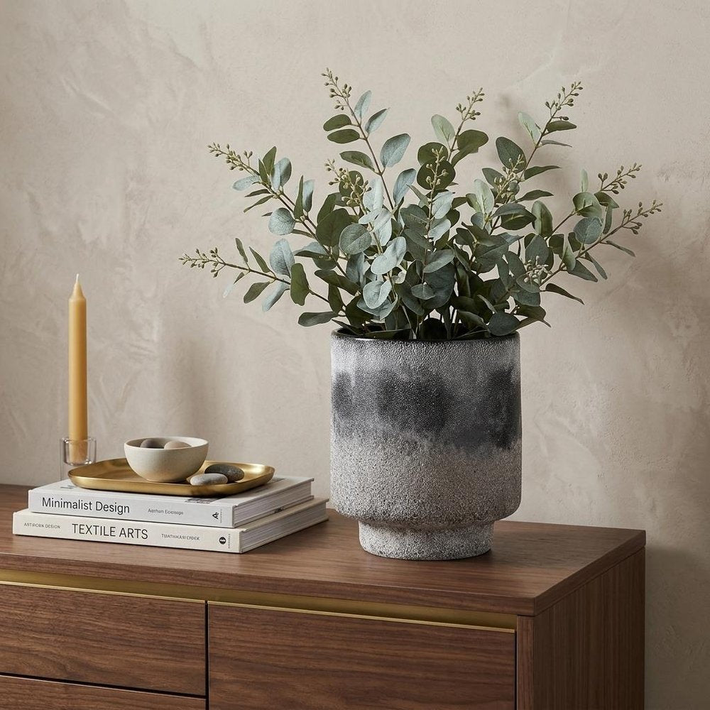 6" Brown And Black Abstract Cylinder Ceramic Table Vase