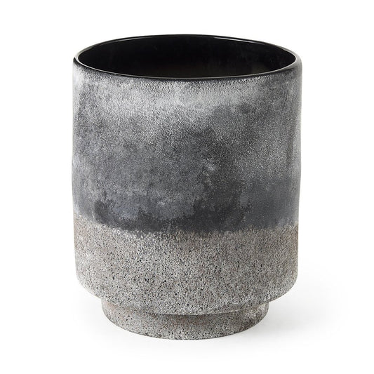 9" Brown And Black Abstract Cylinder Ceramic Table Vase