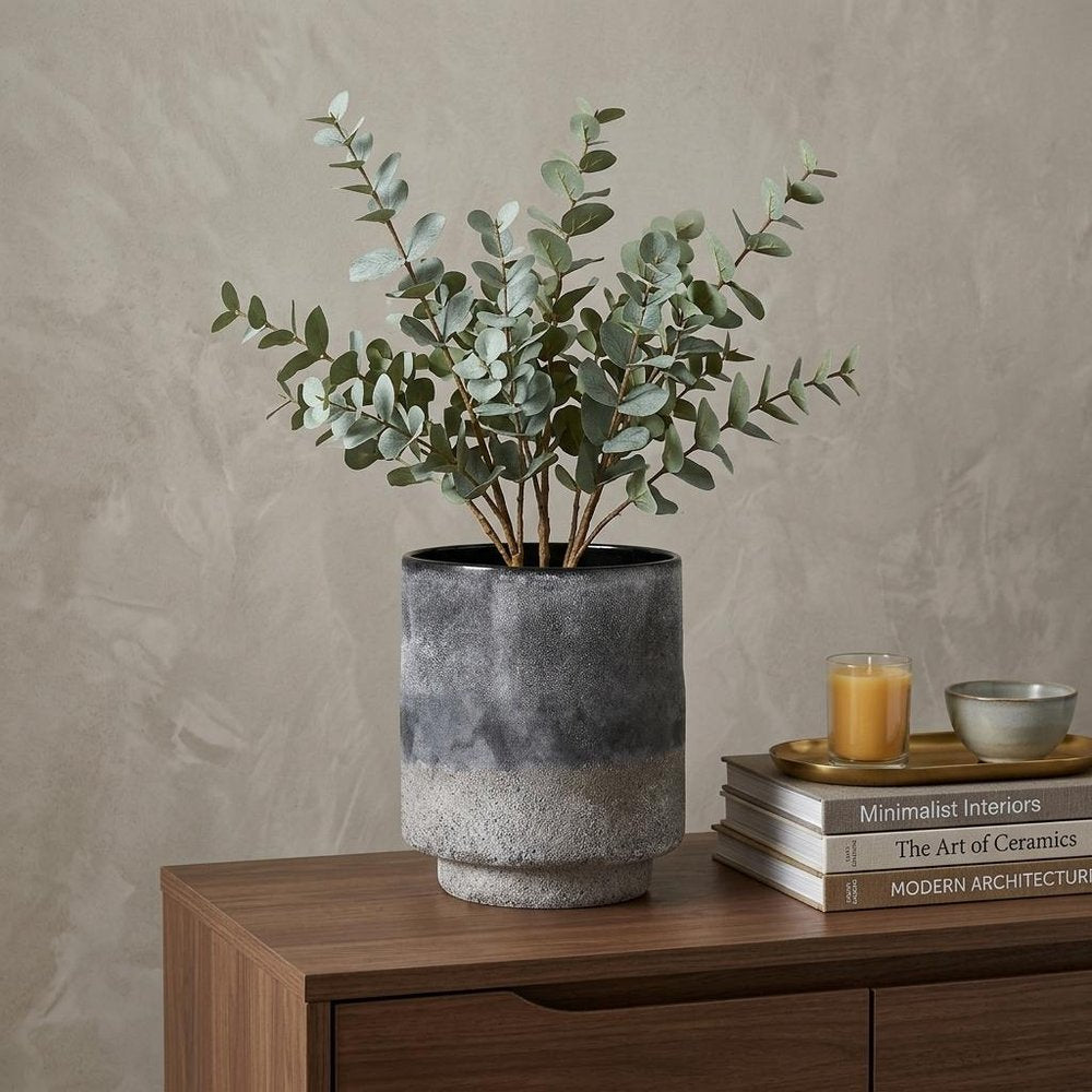 9" Brown And Black Abstract Cylinder Ceramic Table Vase