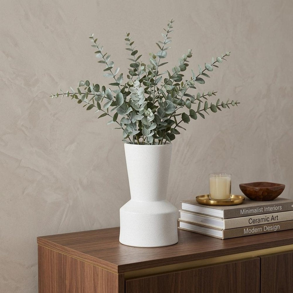 9" White Abstract Cylinder Ceramic Table Vase