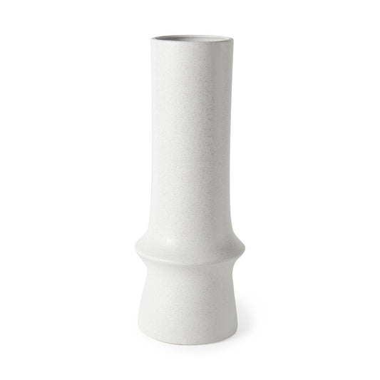 17" White Abstract Cylinder Ceramic Table Vase