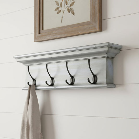 28" Black And Blue Solid Wood Four Hook Wall Mount Coat Rack