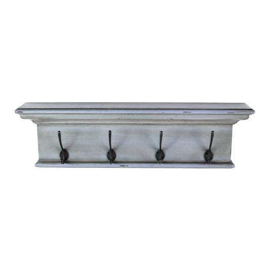 28" Black And Blue Solid Wood Four Hook Wall Mount Coat Rack