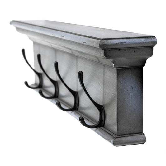 28" Black And Blue Solid Wood Four Hook Wall Mount Coat Rack