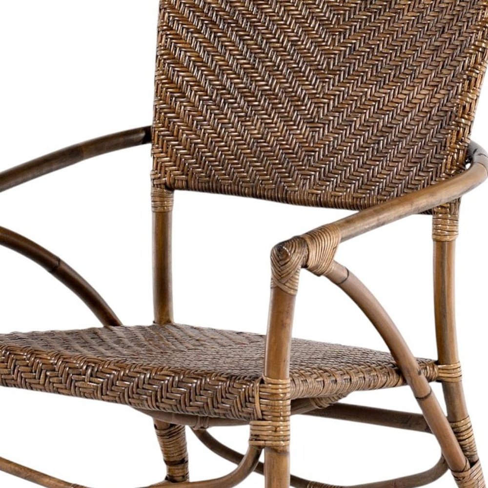 Set of Two Natural Rattan Open Back Dining Arm Chairs
