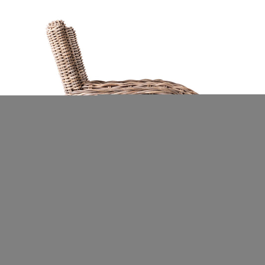 Set of Two Cream And Natural Woven Rattan Outdoor Dining Chairs with Cream Cushion