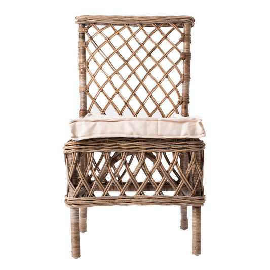 Set of Two Cream And Natural Rattan Cross Back Dining Parsons Chairs